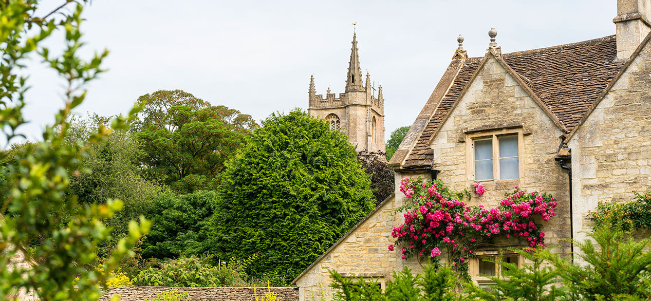 View of the parish church of St Andrew in Castle Combe, Wiltshire